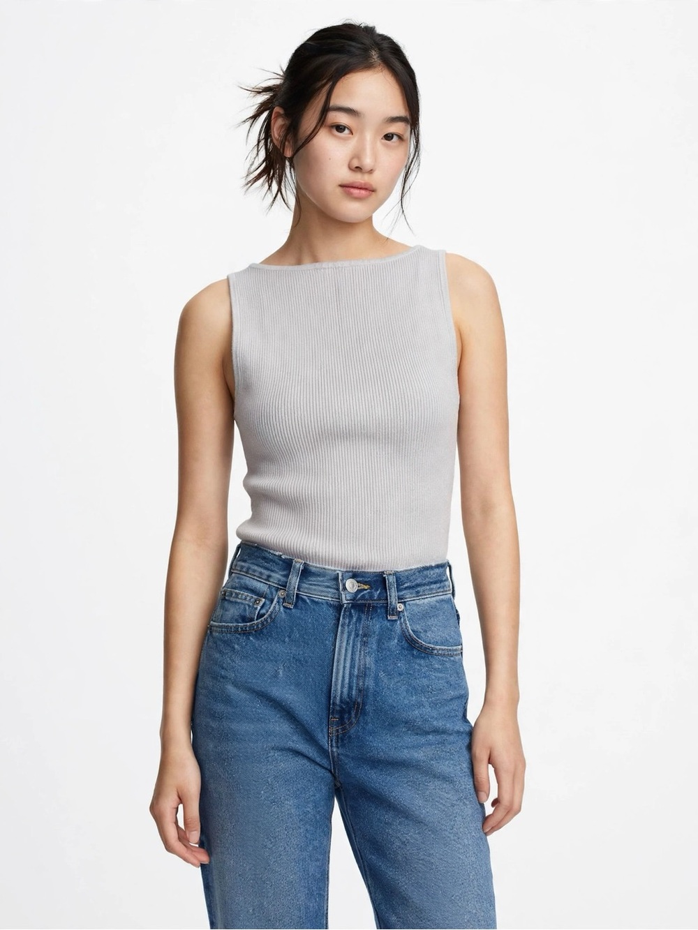Halston Ribbed Sleeveless Tank in Gray Size XS Like New